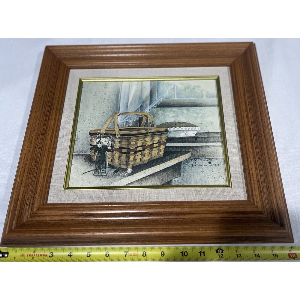Vintage Pat Richter “Summer Breeze” Basket Floral Framed 16” x 14”